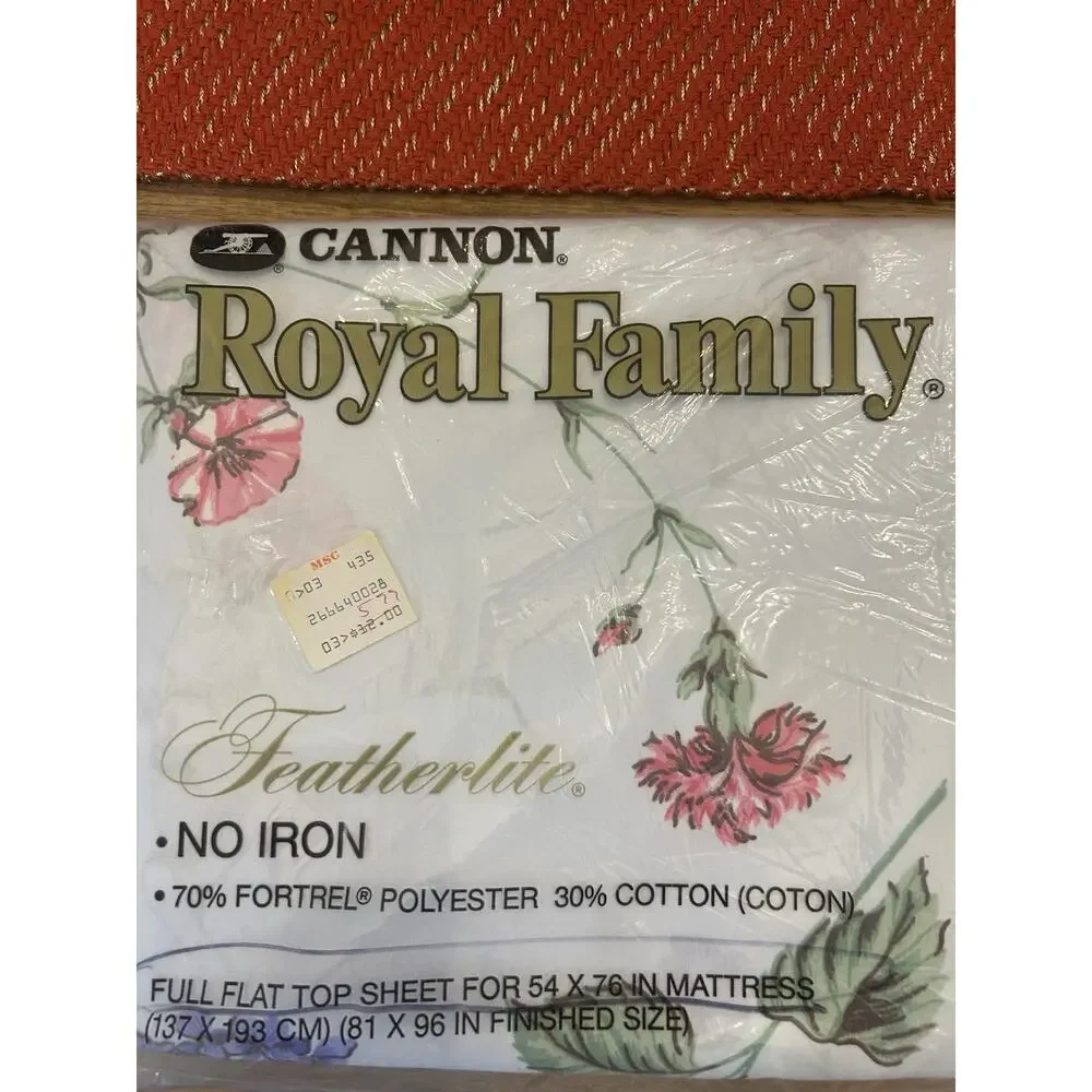 NOS Sealed Vintage Cannon Royal Family White Floral FULL Flat Sheet‎ 54x76 USA
